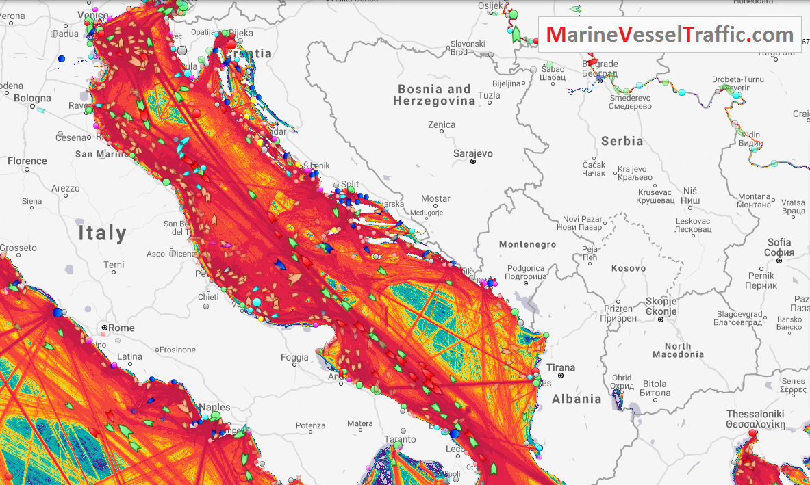 Live Marine Traffic, Density Map and Current Position of ships in ADRIATIC SEA